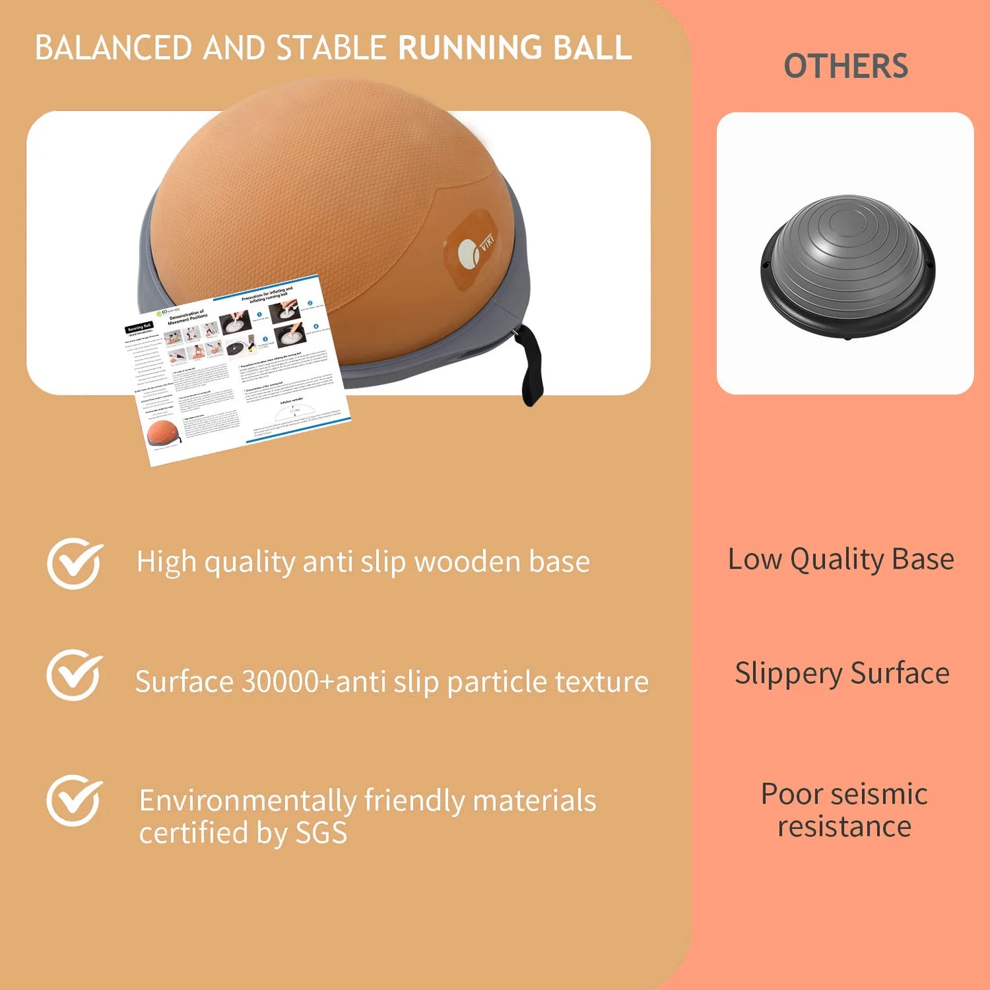 workout equipment for home balancing ball half ball balance trainer core training equipment 27.5 inch Yoga Exercise Ball