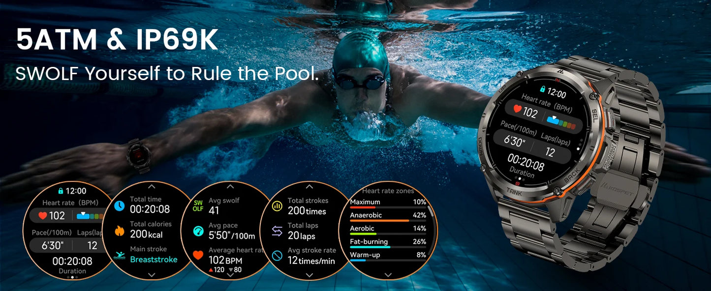 KOSPET TANK T3 Ultra GPS Smart Watch For Men Altimeter Compass/Barometric 470mAh 60 Days Battery Bluetooth Call IP69K Waterproof