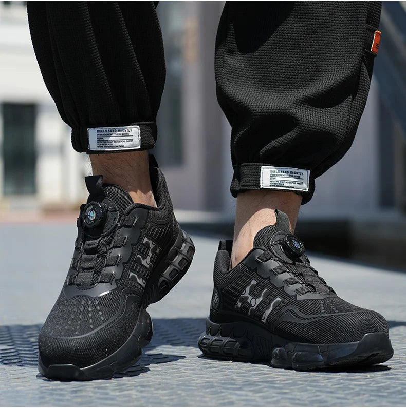 Lace-Free Men's Breathable Casual Work/Safety Shoes with Impact and Puncture Resistance