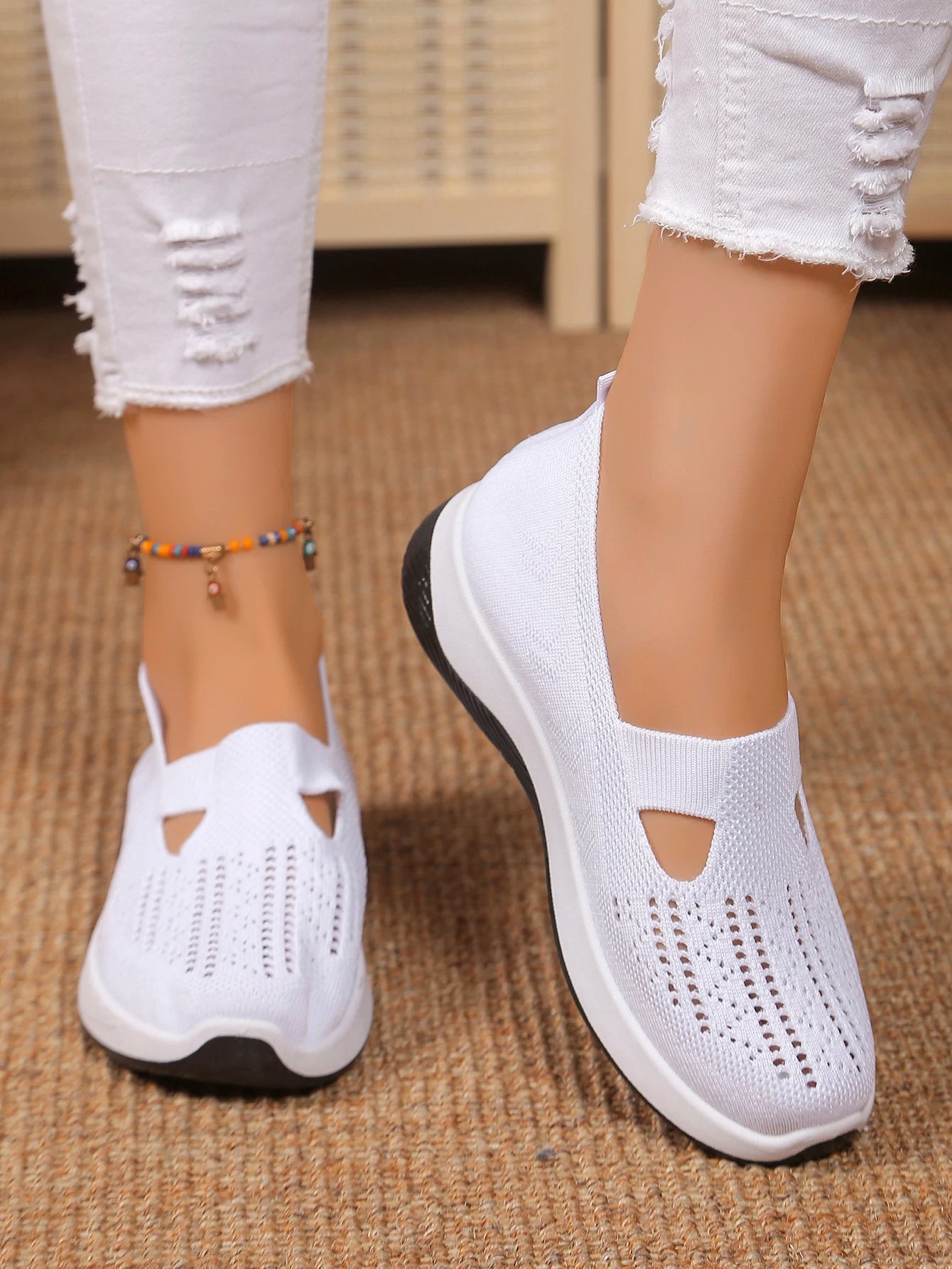 Women's shoes Solid Color Breathable Sneakers casual sneaker/women's summer sneakers Low-top Knitted Casual Shoes Mom Shoes
