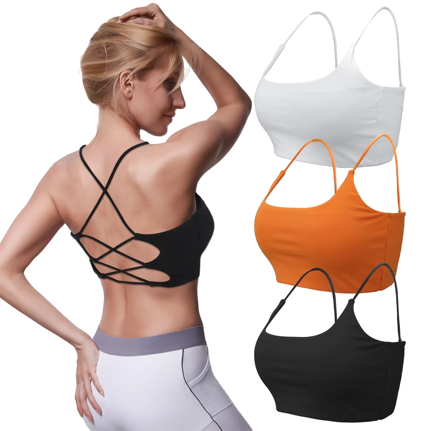 3 PCS Sports Bra for Women, Summer Criss Cross Bra/Removable Padded Seamless Medium Support Yoga Bra for Workout