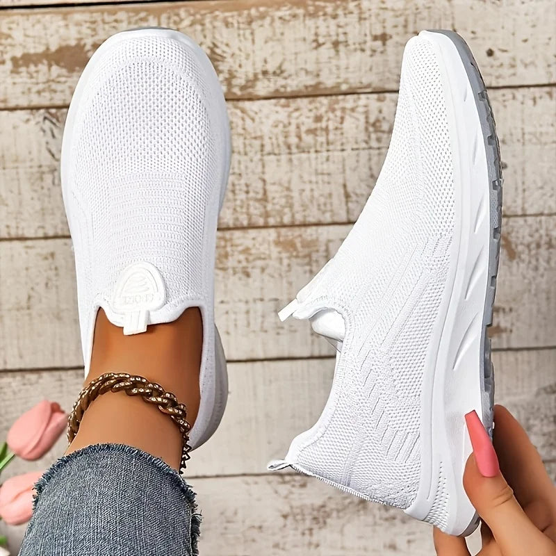 New Women Slip On Walking Sneakers Breathable Flying Knit Mesh/Casual Loafers Lightweight Cushion Platform Non Slip Sneakers
