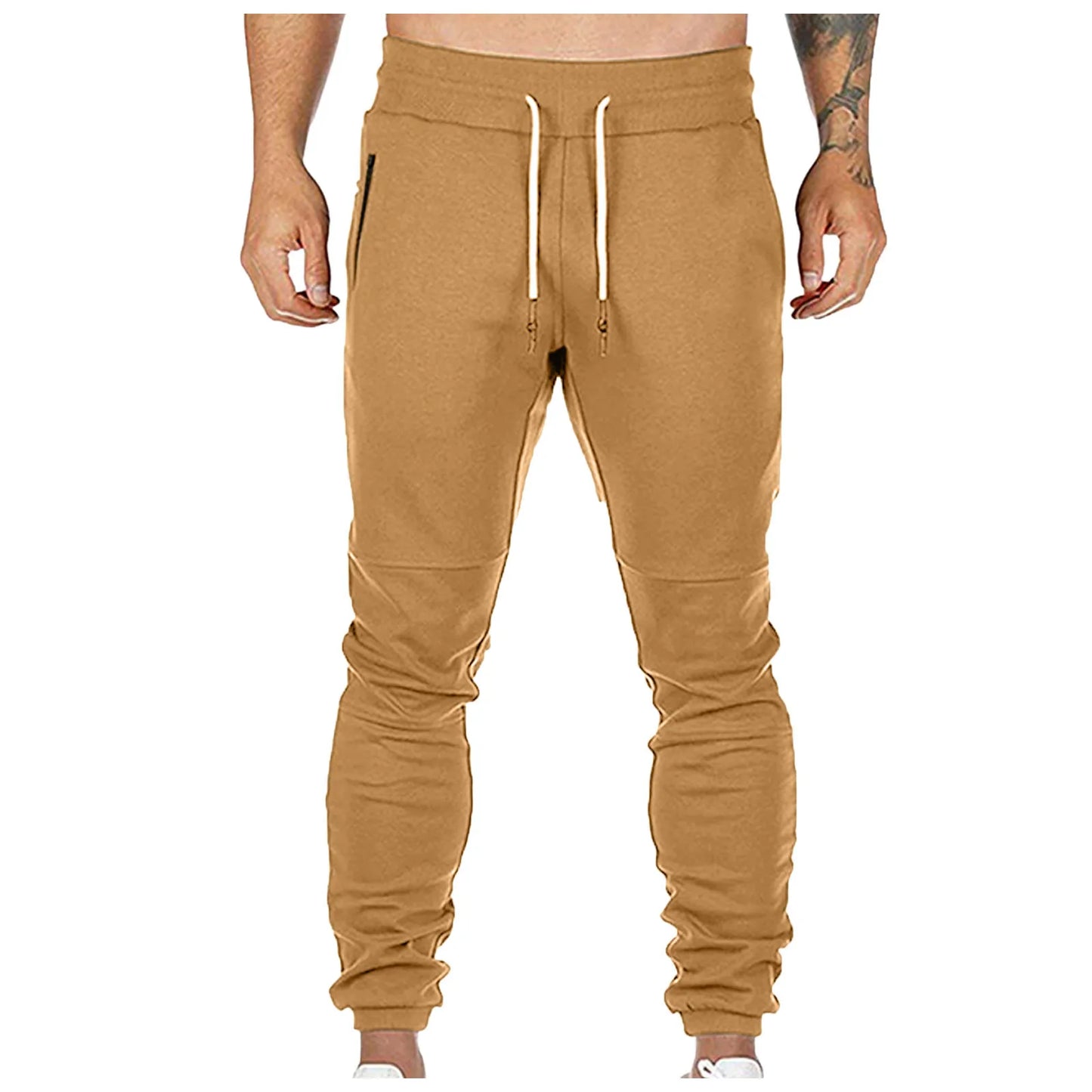 Cargo Pants for Men Solid Color Side Pockets Lace Up Waistband/Casual Trousers European American Fitness Athletic Trousers