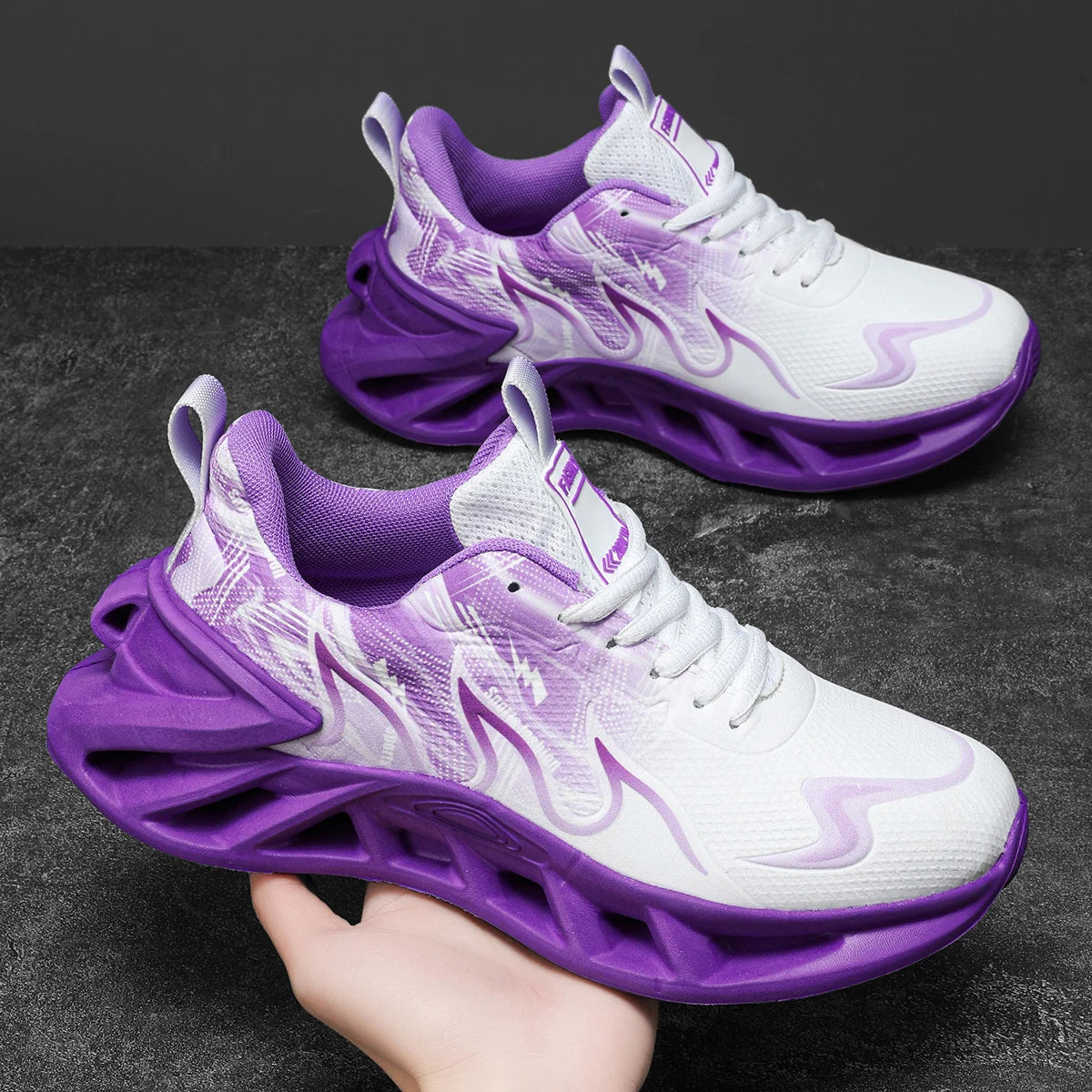 Women Gradient Print Blade Sneakers Breathable Flying Weave Mesh/Shock Absorb Sole Lightweight Non Slip Lace Up Running Shoes