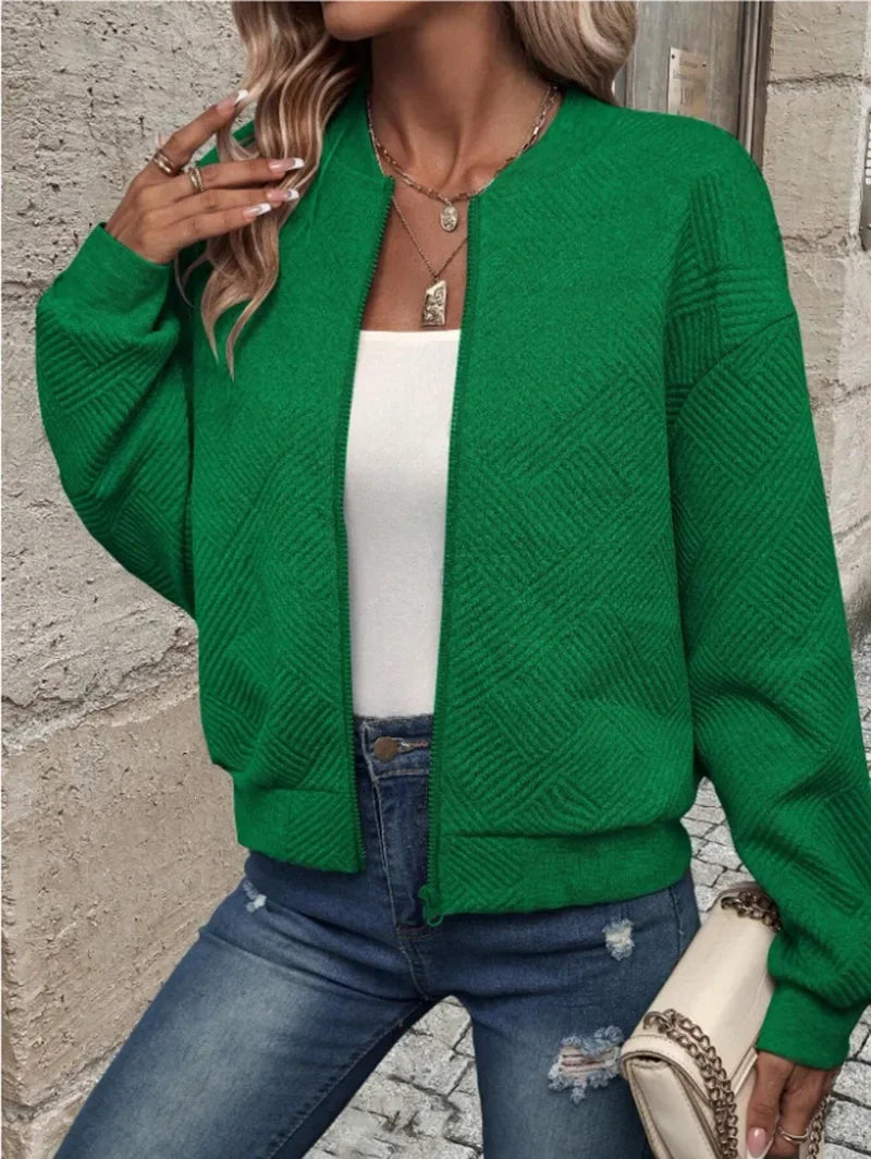 Autumn and Winter New Solid Color Zipper Jacket/with Collar Casual Coat for Women
