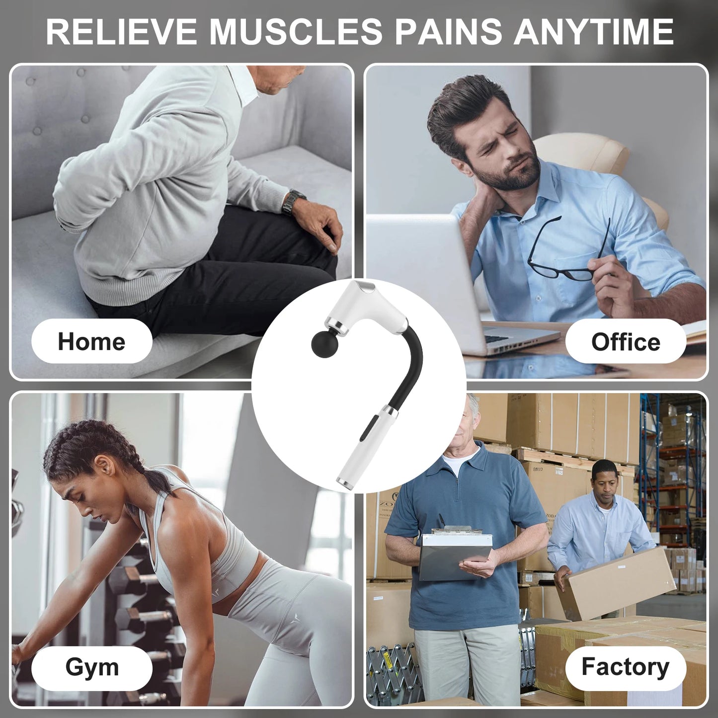 New 8-in-1 Long-Handle Massage Gun. Relieves Back and Full-Body Muscle Tension/6 Speeds & 3 Massage Modes for Deep Tissue