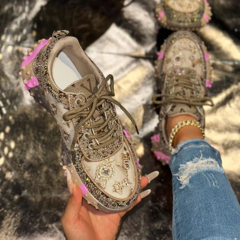 Women's Casual Sneakers Fashion Luxury Rhinestone Ladies Shoes/New Outdoor Platform Female Sports Shoes