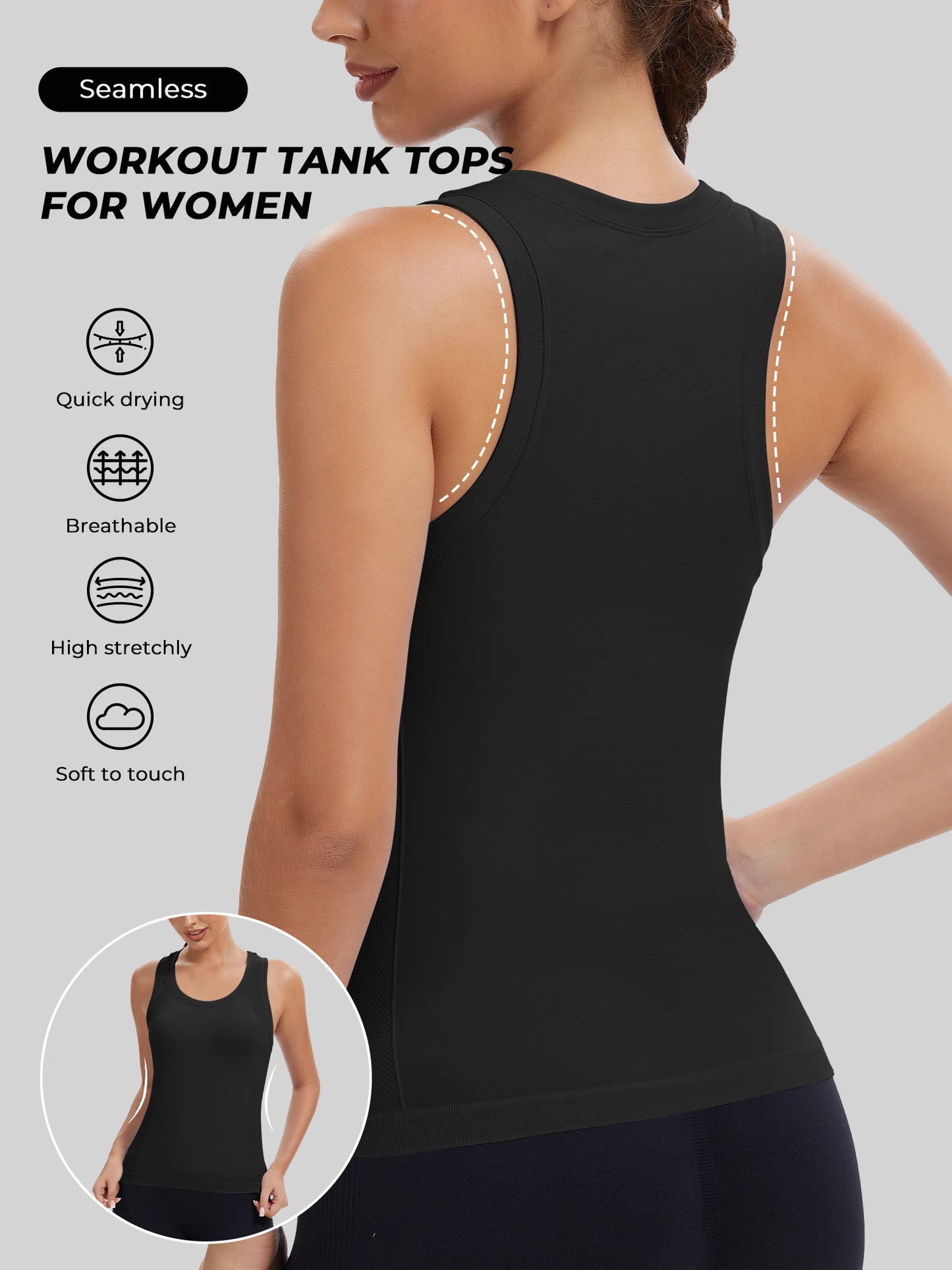Workout Tank Tops for women Racerback Tank tops/Seamless Gym Tops Sleeveless Athletic Yoga Running Shirts