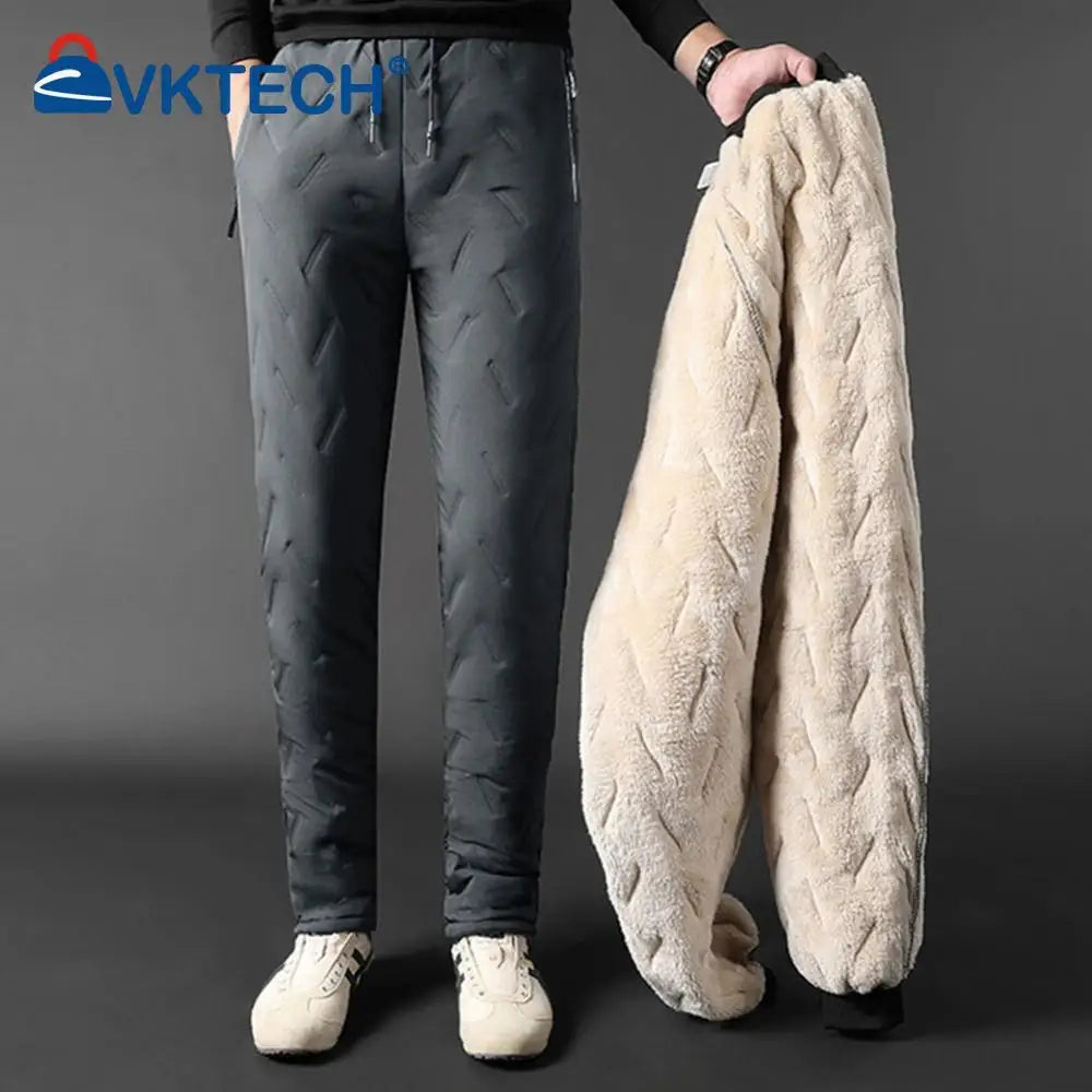 Men Fleece Pants Loose Fit Lambswool Thick Sweatpants/Casual Style Fur Lined Pants
