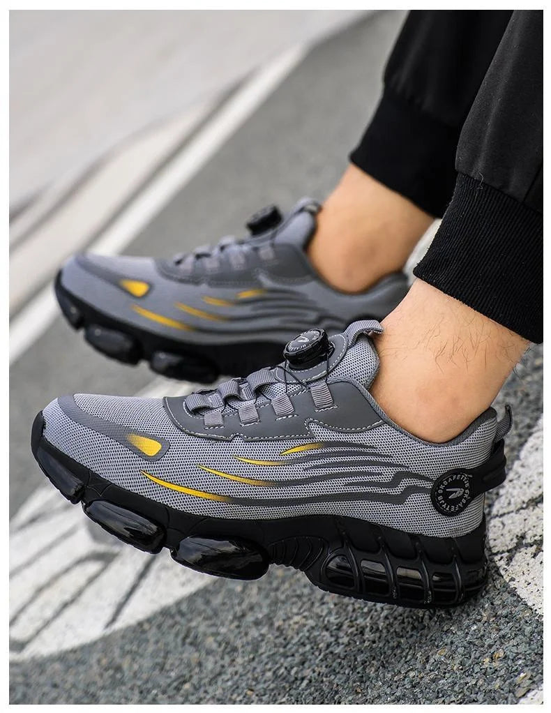 Men's Lace Up Low Top Anti Piercing & Anti Smashing Safety Shoes/with Rotating Button, Contrast Mesh Work Shoes, for Outdoor