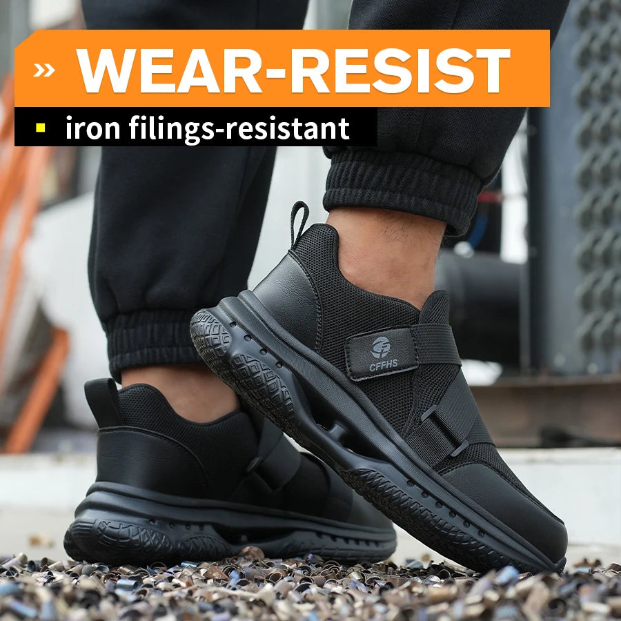 Velcro-Fastened Men's Breathable Casual/Work Safety Shoes with Impact and Puncture Resistance