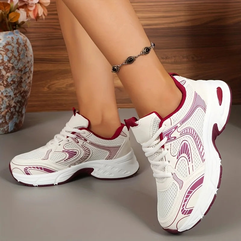 Women Mesh Chunky Platform Dad Sneakers Thick Sole Height Increasing'/Casual Shoes Breathable Non Slip Lace Up Walking Trainers Multicolor