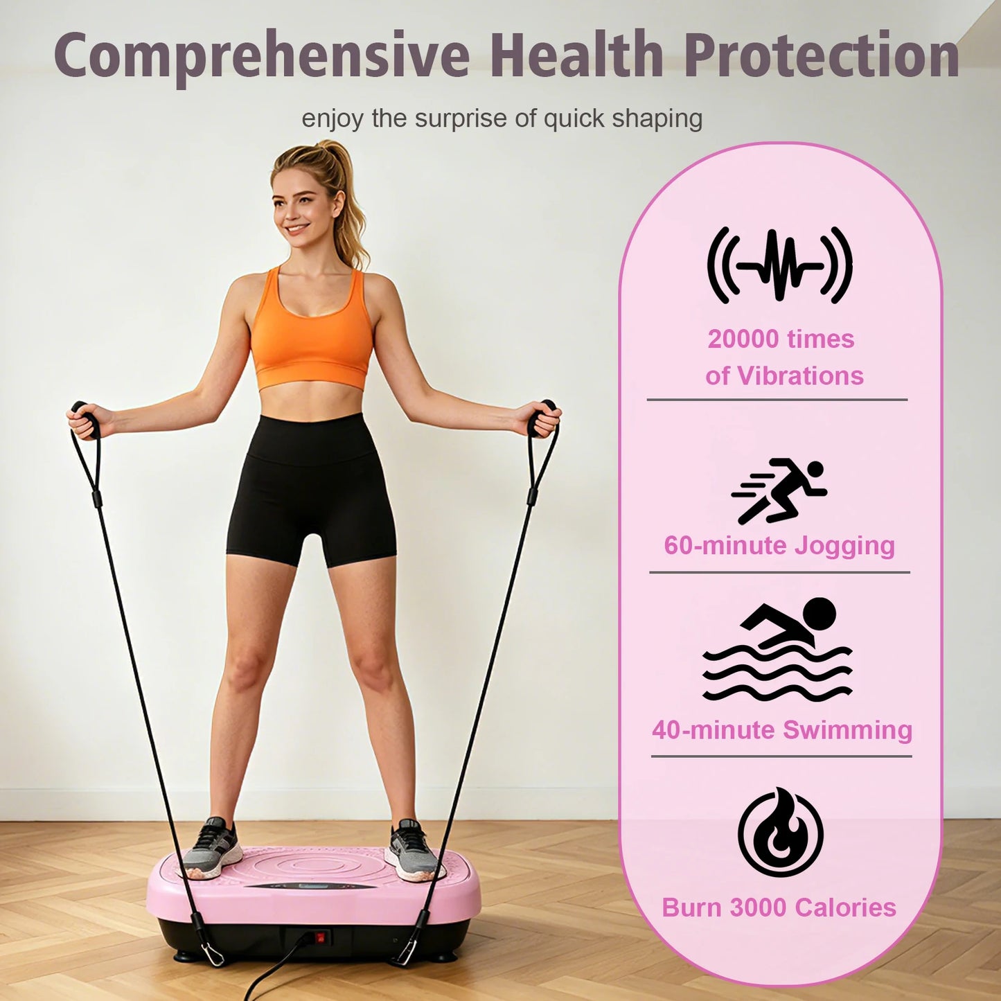 Portable Vibration Plate Exercise Machine Workout Platform with Bluetooth/Resistance Bands 5 Yoga Straps 10 Auto 200 Manual Speed Settings