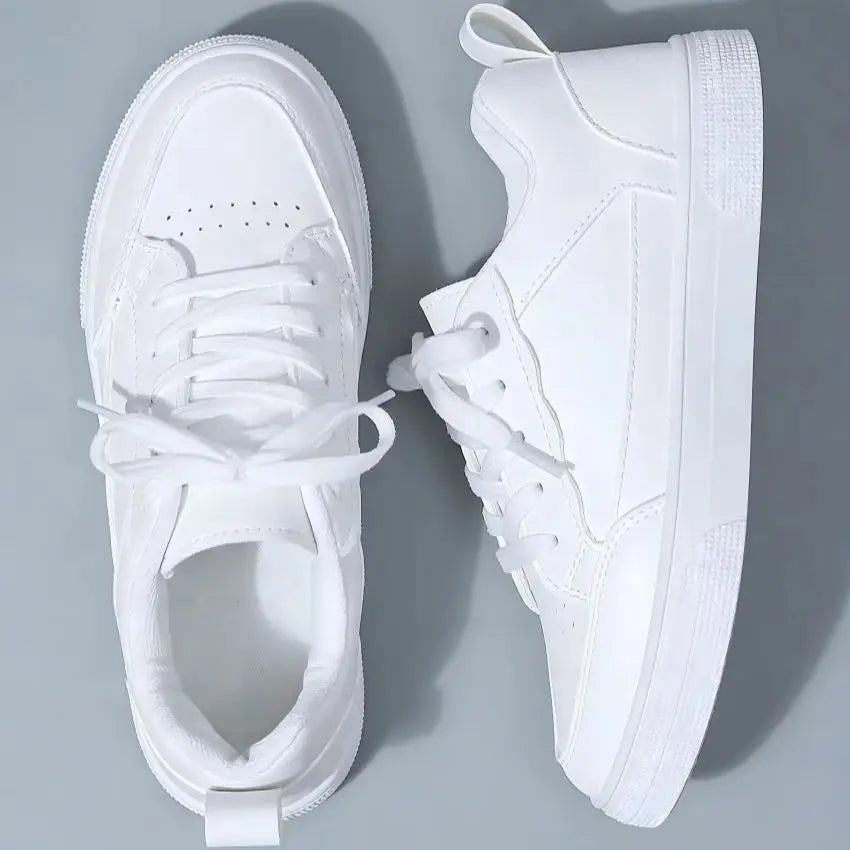 Women's/Men's All White Casual Sneakers Breathable Lace-Up/Platform Shoes Fashion Daily Walking Sneakers for All Seasons