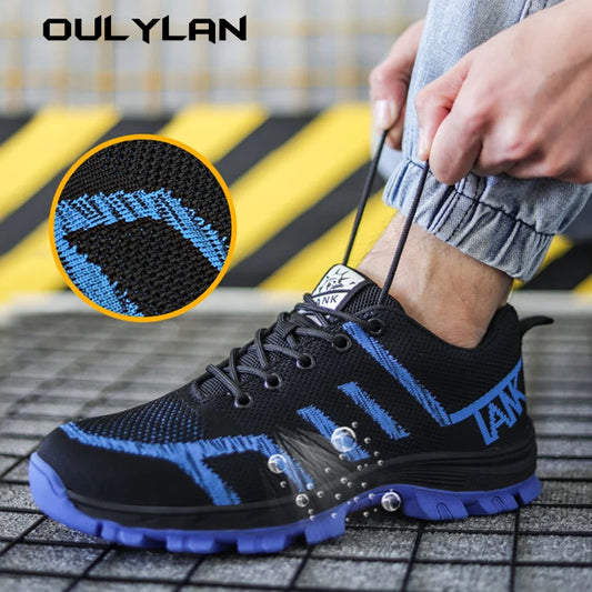 Knit Safety Shoes Solid Soles Men's Breathable Work Sneakers/Steel Toe Anti-smash Safety Shoes Protective Shoes