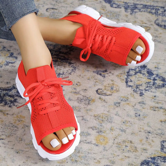 Elegant Female Shoes Woven Soft Sole Shoes Sports Sandals/Woman Thick Sole Flat Bottomed Hollowed Woman Sneakers