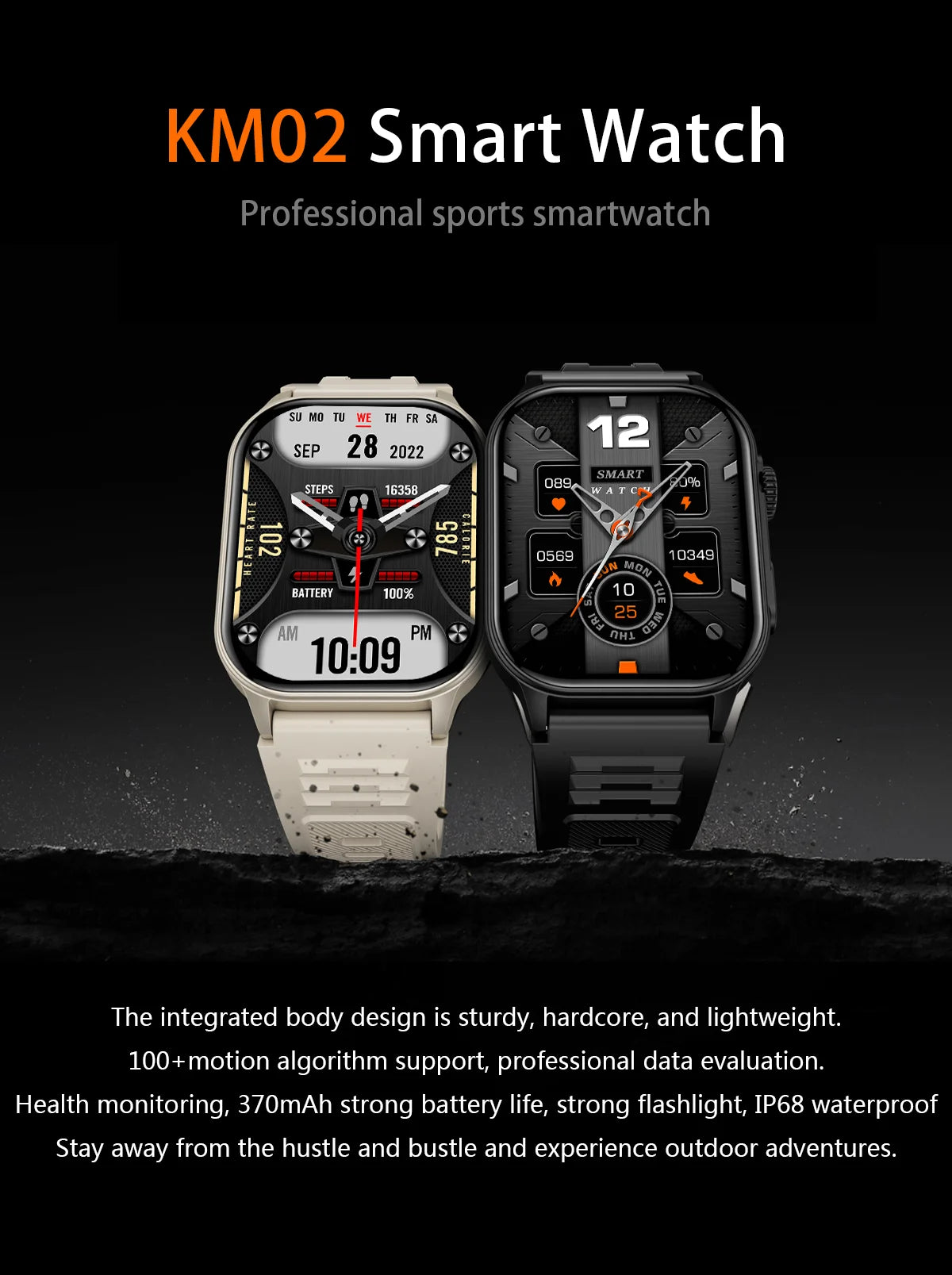 LIGE New Smart Watch LED Flashlight Military Sport Watches/2.01'' Screen Health Monitor Bluetooth Call Waterproof Smartwatch Men
