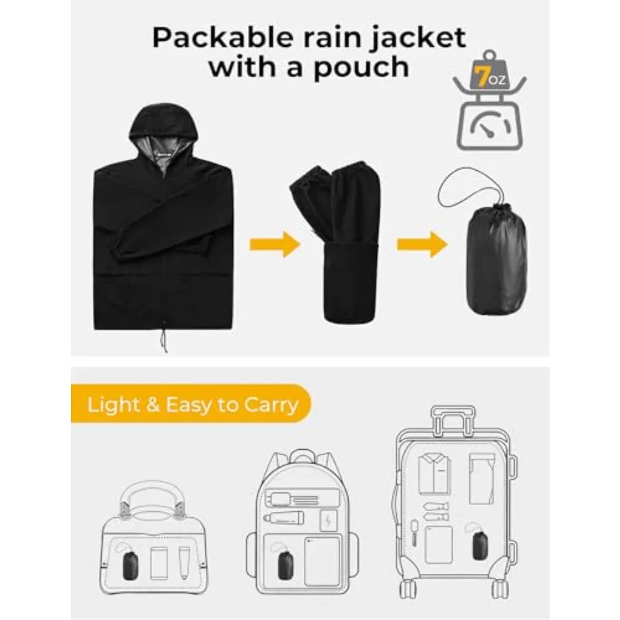 Men's Packable Rain Jacket Lightweight Waterproof Raincoat/with Hood Outdoor Rain Gear Travel Hiking Cycling