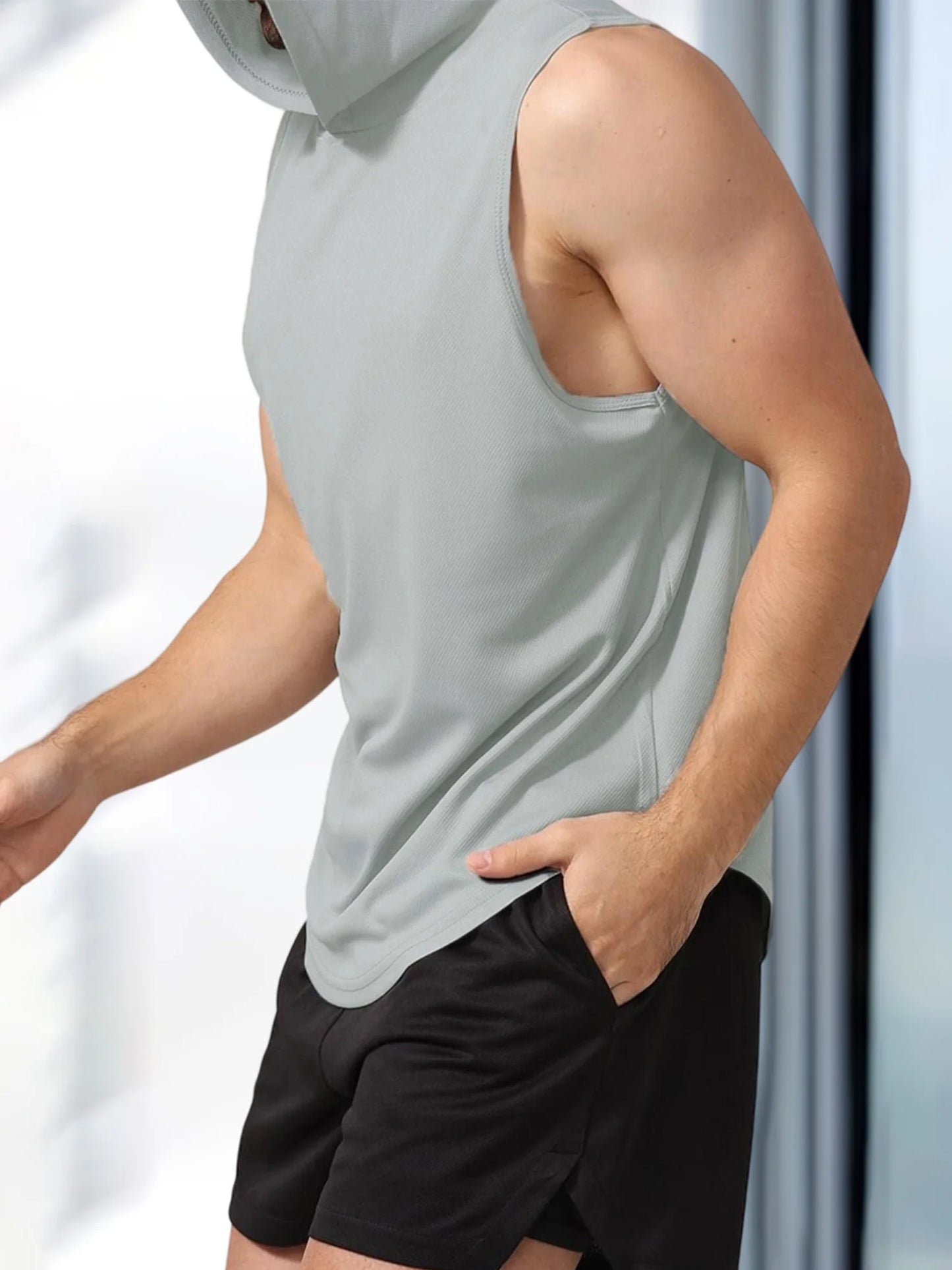 Men s Sleeveless Hooded Workout Tank Top Solid Color Athletic/Gym Vest for Bodybuilding and Summer Fitness Training