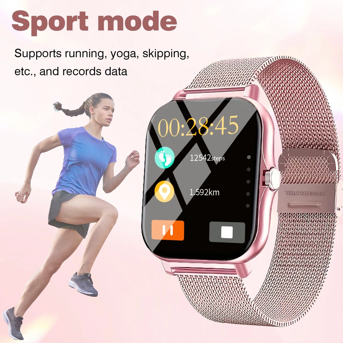 Sports smart watch, sports monitoring wireless calls/message reminders suitable for Android and iPhone
