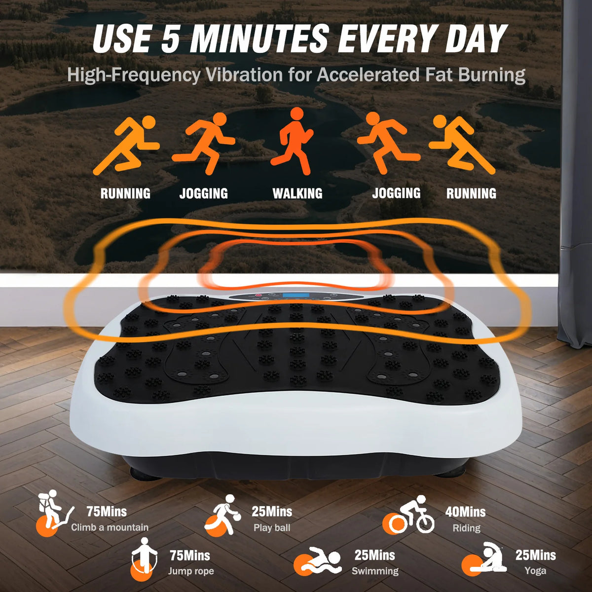 Full-Body Vibration Platform Exercise Machine Training Equipment/Vibrate Fitness Workout Resistance Bands Remote Control BT