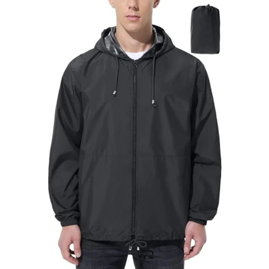 UIQUR Men's Rain Jacket Raincoat Windbreaker Running Waterproof/Lightweight Packable with Hood Travel Hiking Cycling