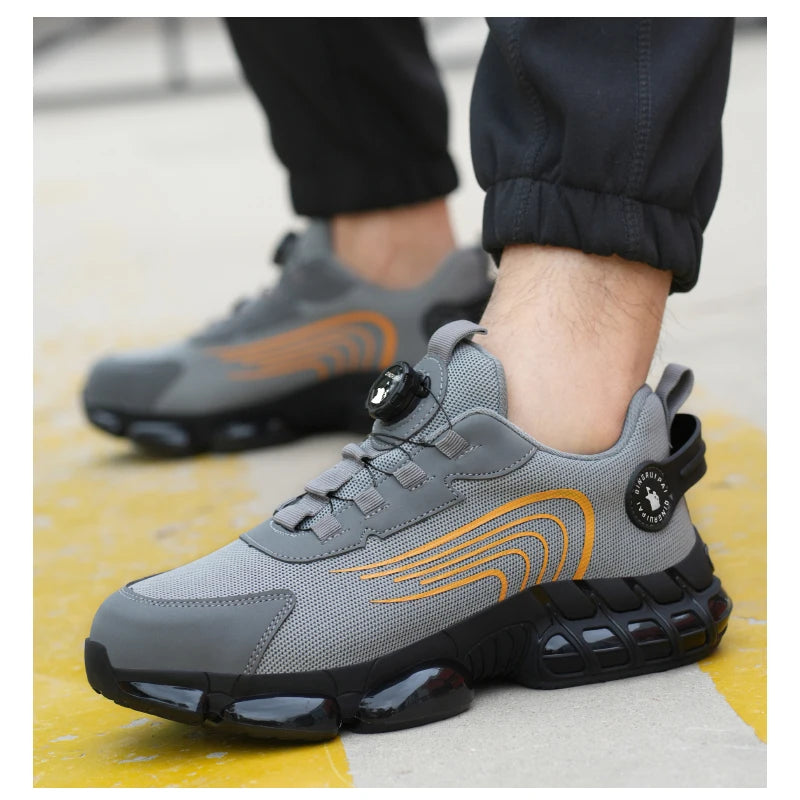 Steel toe cap, non-lacing, anti-impact/and anti-puncture casual work shoes