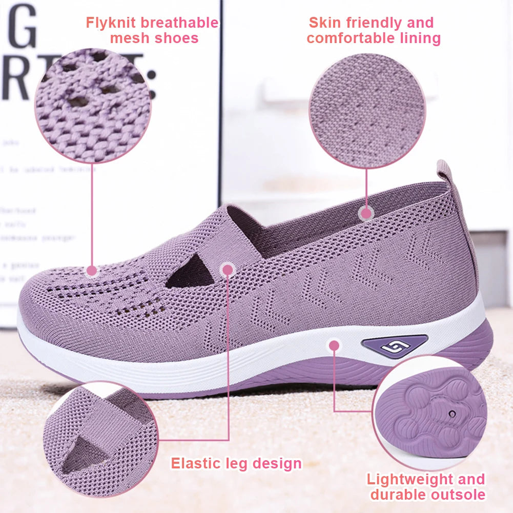 Women's New Summer Shoes Soft Sole Breathable/Hollow Out Flat Shoes Ladies Anti-Slip Walking Woven Shoes