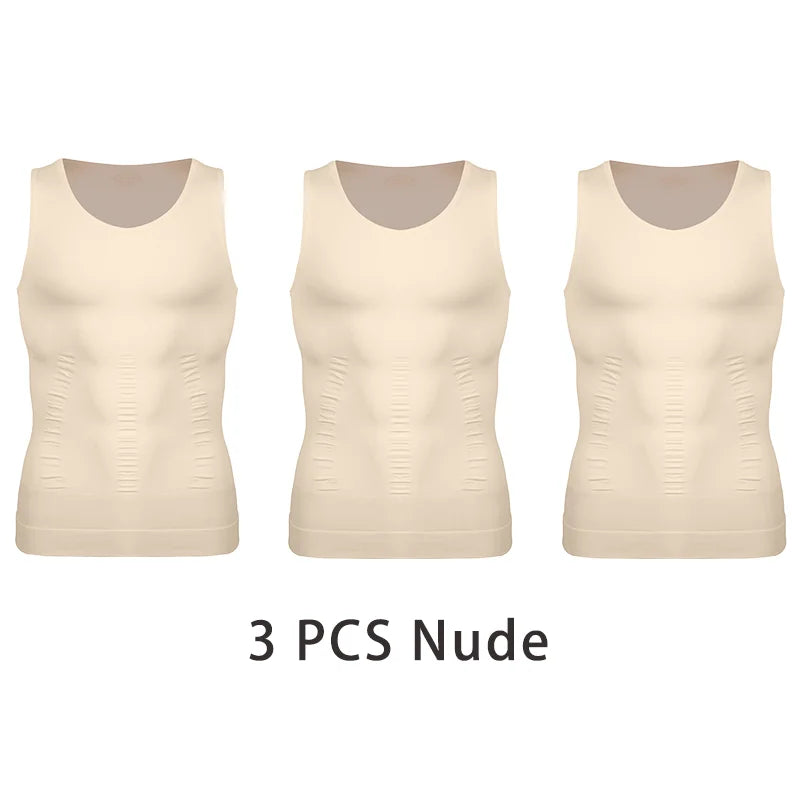 3 PCS Men Sleeveless Compression Vest Solid Slimming Body Shaper/Shirt Gym Workout T Shirt Tummy Control  Tank Tops