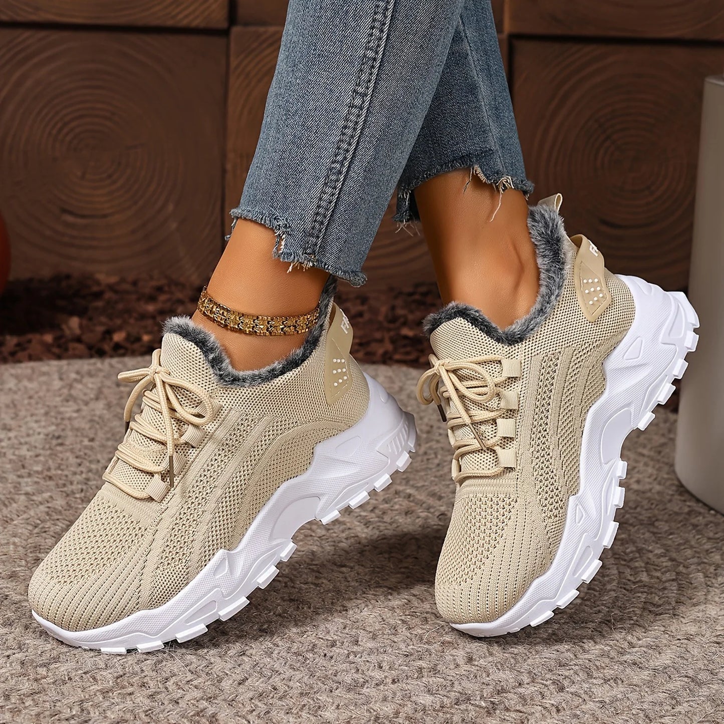 Sneakers Women's Winter Warm Sports Shoes Non Slip Soles/Suitable for Cold Weather Outdoor Walking Sports Shoes Ladies Sneakers
