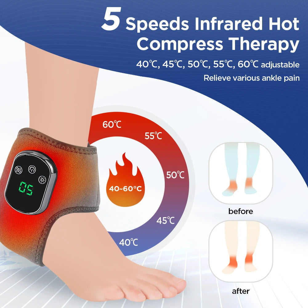 Electric Foot Ankle Massager With Heat & Vibration Cordless Heating Pad/Ankle Wrap for Sports Recovery Warm Support Brace Belt