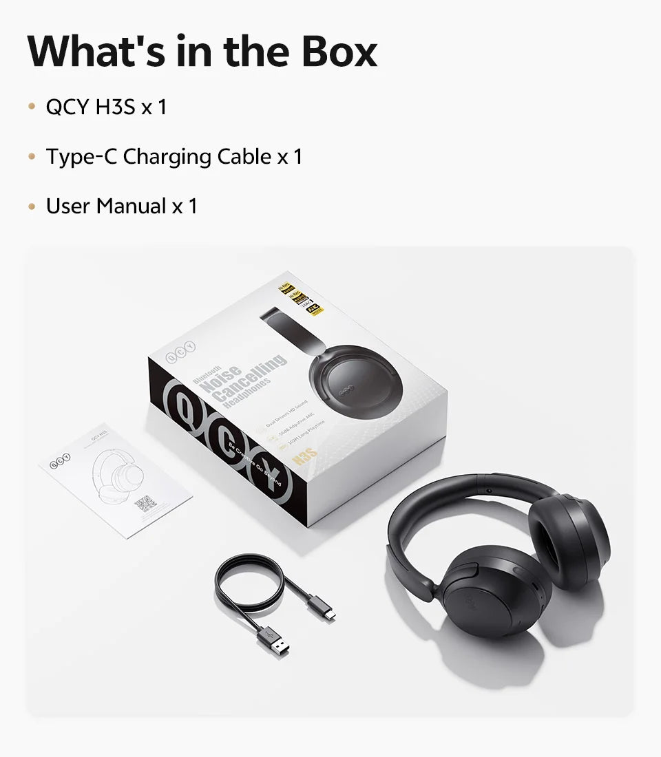 QCY H3S Over Ear Headphone Hi-Res LDAC Spatial Sound Headset/H3S -56dB Adaptive ANC Wireless Earphone Bluetooth 6.0 102Hrs