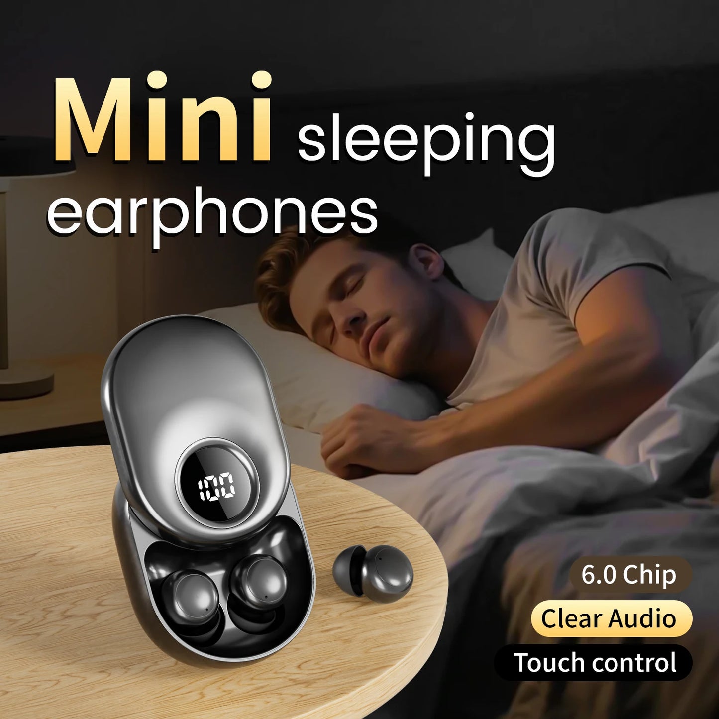 SK55 Bluetooth Wireless Earbuds Sleep Earphones/Bluetooth 6.0, Noise-Canceling Earphones Improves Sleep Quality