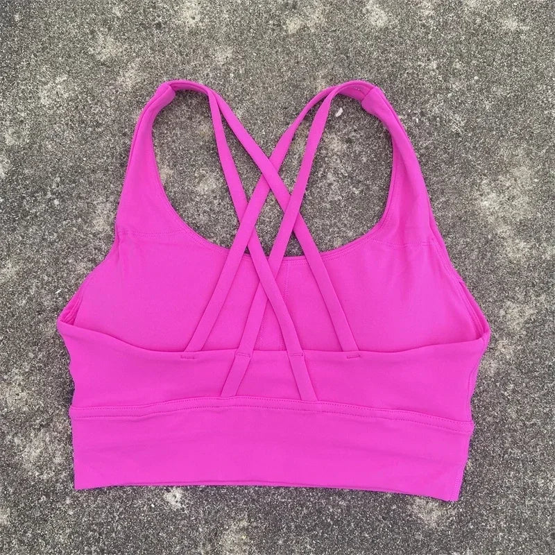 Cross Straps Sports Bra Women Gym Sports Top High Support/Fitness Bralette Yoga Vest Push Up Running Underwear With Chest Pad