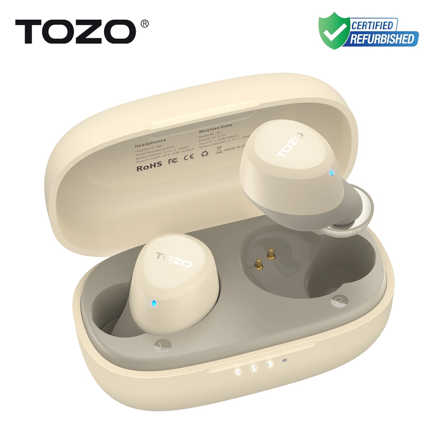 Refurbished TOZO TWS Earbuds in-Ear Wireless Bluetooth Headsets/with Mic Touch Control Sport Waterproof for Iphone Android