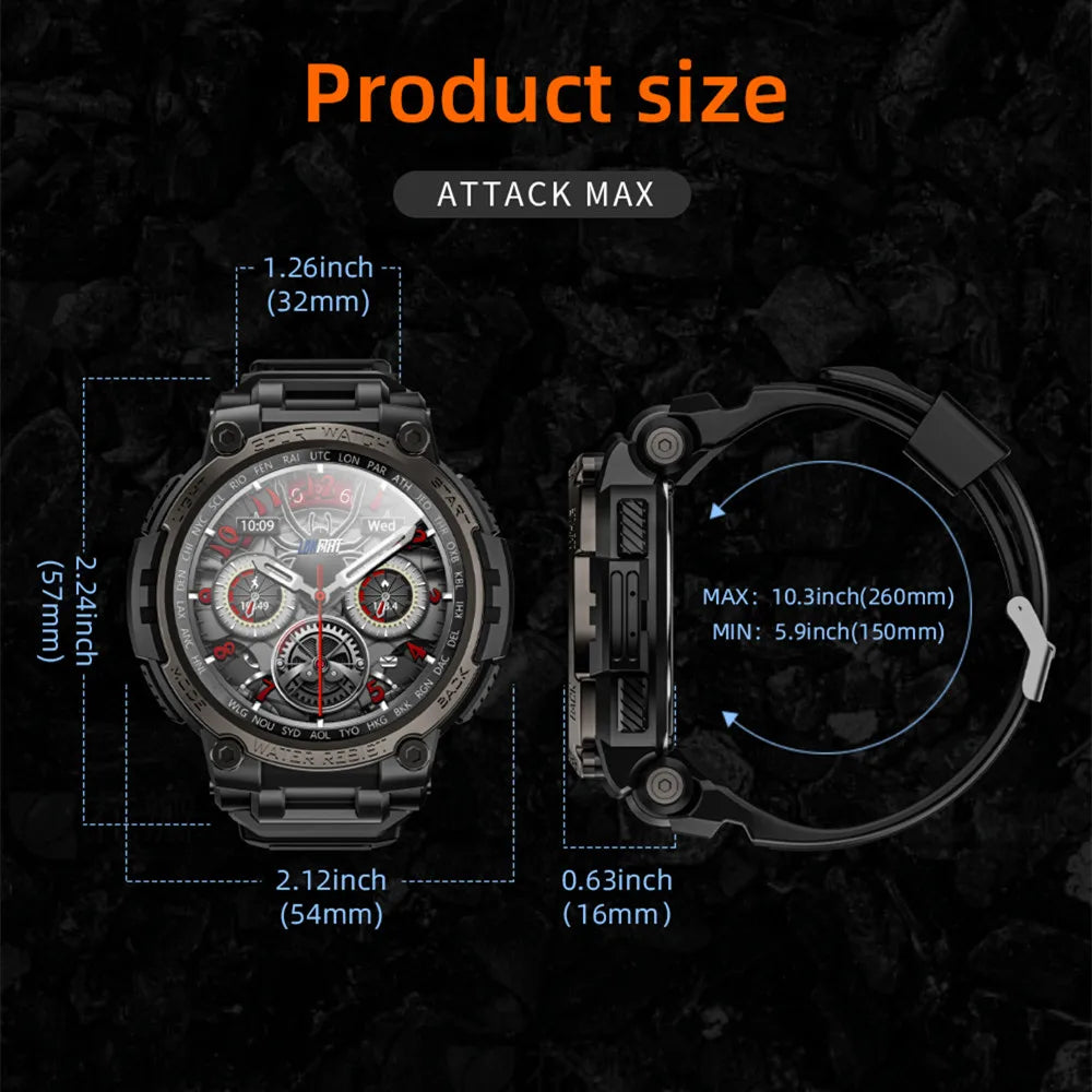 LOKMAT New ATTACK MAX Sport Rugged Smart Watch BT Calls Waterproof/Military Smartwatches Heart Rate Monitor Fitness Tracker
