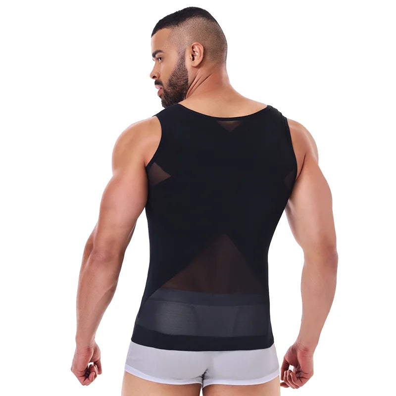 Men's Shapewear Tank Top Gym Sleeveless Vest Cross Mesh Suit/Compression Shirt for Men Slimming Undershirt Tummy Control Body