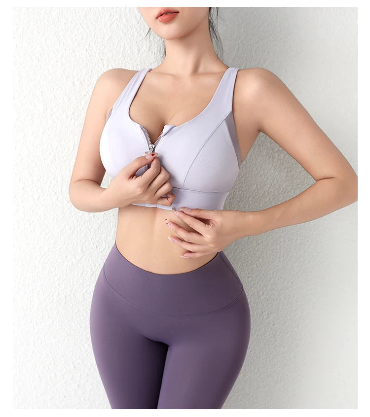 New Design Summer One-Piece High-Strength Shock-Proof/Sports Bra Vested Front Zipper Yoga Sports Bra
