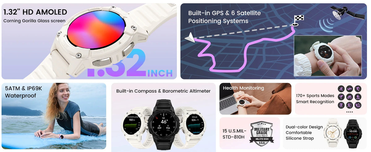 KOSPET TANK S2 GPS Smart Watch For Women Compass Altimeter Barometer/Bluetooth Call AI Voice AMOLED IP69K Waterproof Smartwatch