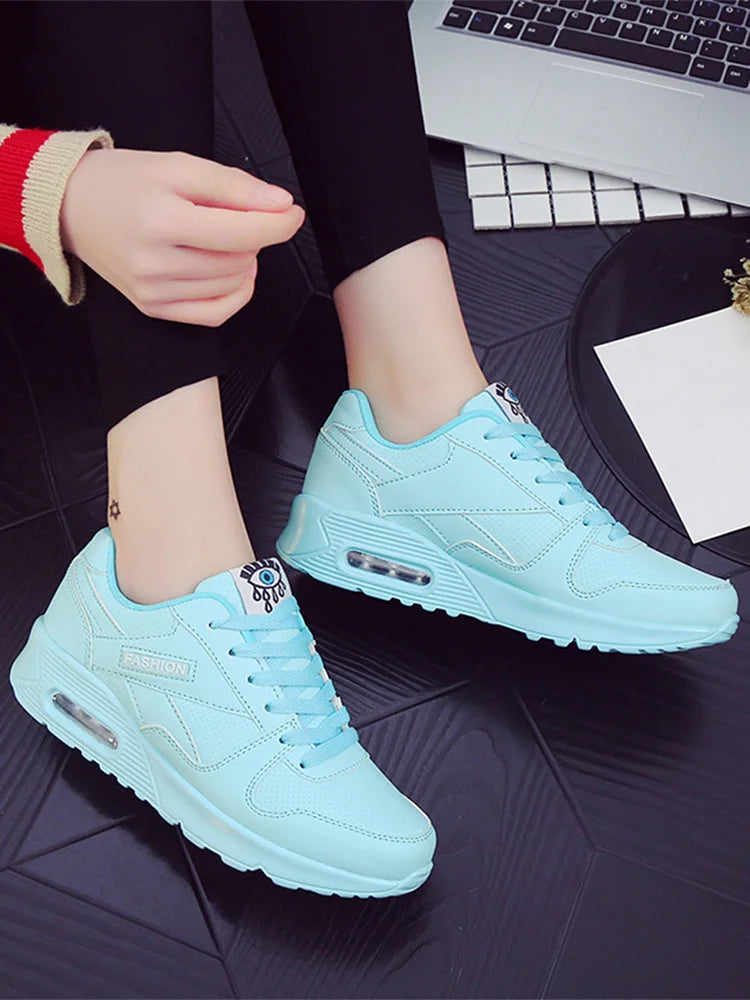 Women Air Cushion Sports Shoes PU Leather Fashion Sneakers/Breathable Outdoor Walking Shoes Ladies Jogging Shoes