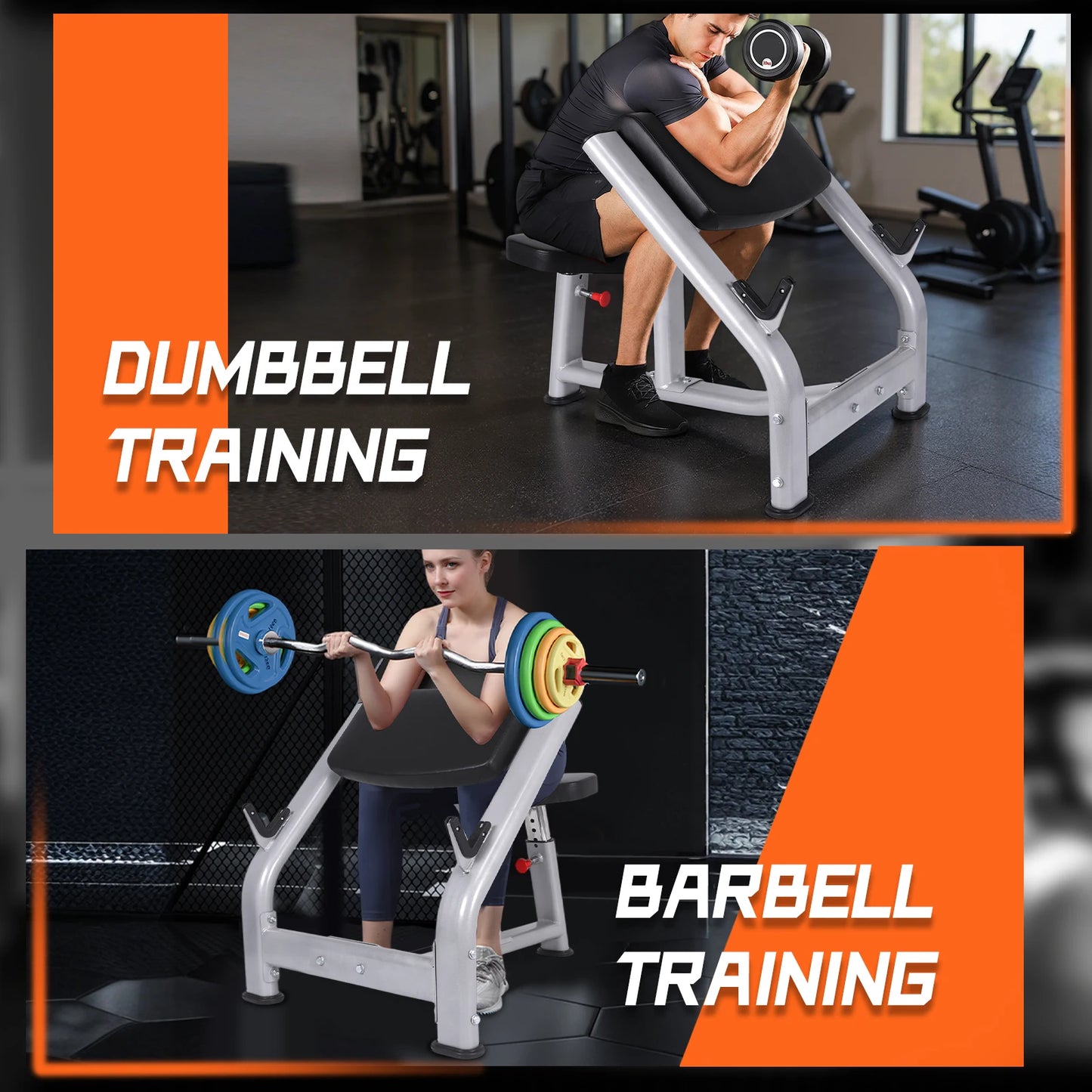 Weight Training Equipment with Adjustable Seat Seated Barbell/and Dumbbell Biceps Station for Home Gym Strength Training