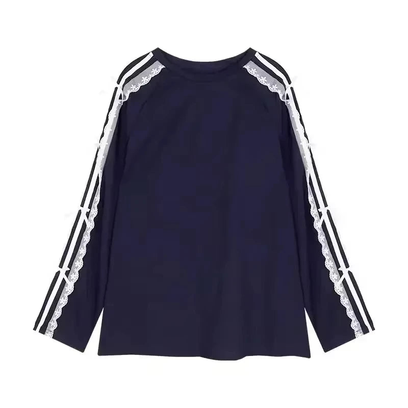 Lace Patchwork Striped Sun Protection Jacket for Women/New Korean Causal Zipper Stand Neck Cardigan Coat Top Design