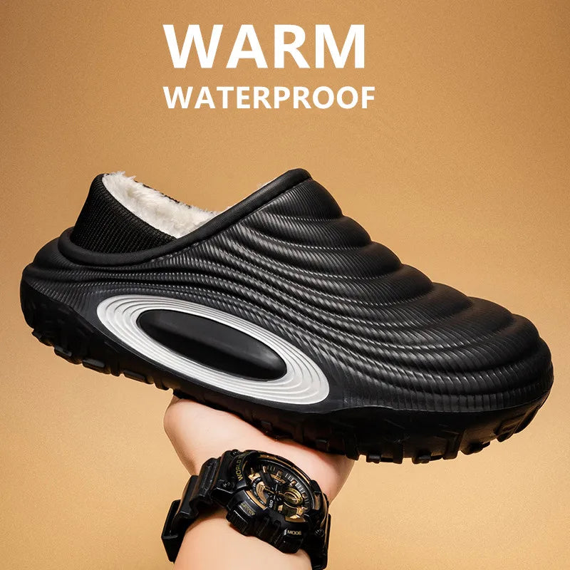 New Fashion Cotton Men's Slippers Winter Warm Plush Men Slippers/Waterproof Men Garden Shoes Indoor Outdoor Men's Warm Shoes