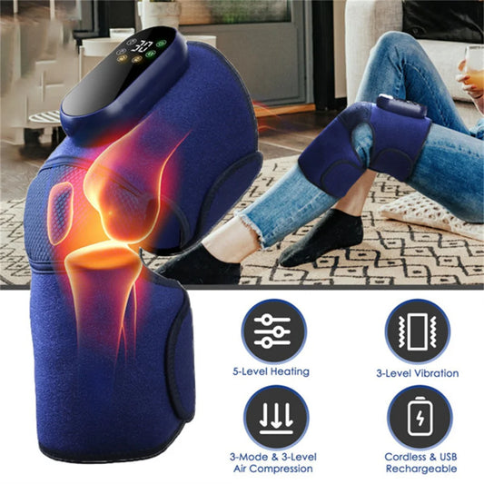 Cordless Knee Massager Heated Knee Brace Wrap Electric Knee Heating Pad/with 5-Level Heating 3-Level Vibration Air Compression