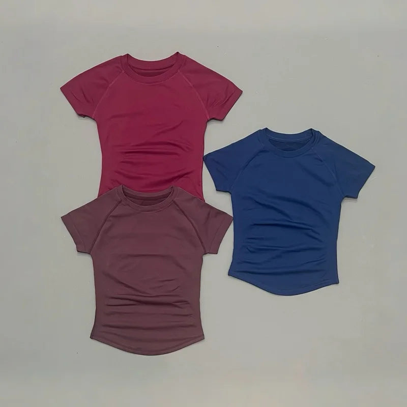 Women Sports T-Shirt Round Neck Short Sleeve Breathable Stretchy Tops/Gym Fitness Yoga Running Workout Casual Athletic Shirts