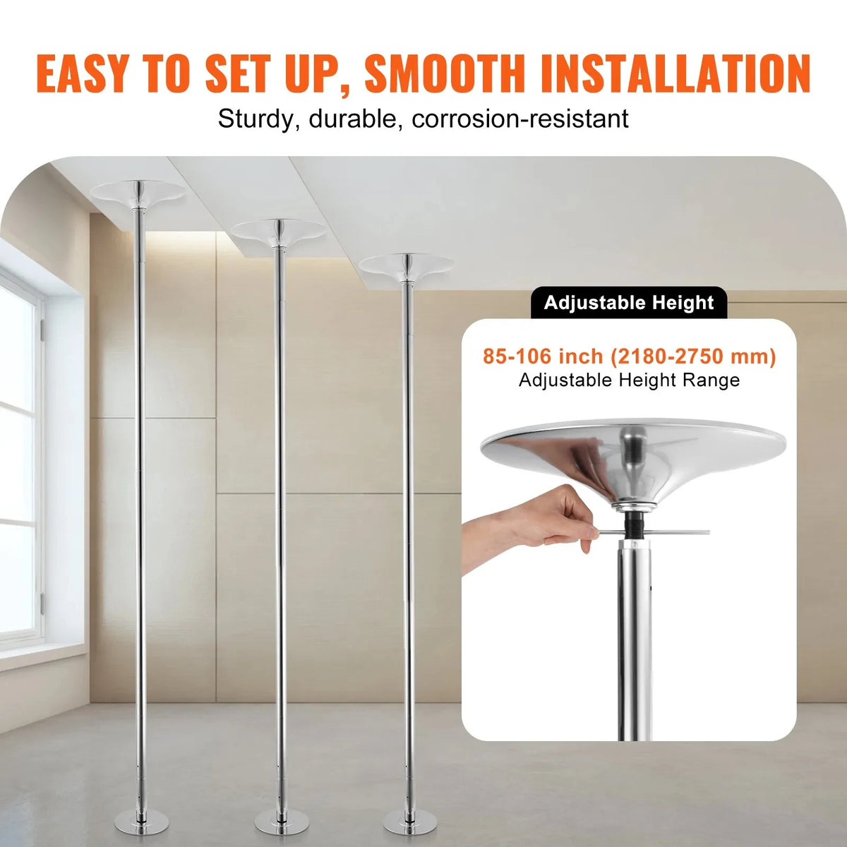 SIHAO Stainless Steel Dance Pole Kit Height Adjustable Spinning & Static Pole/Portable Dance Fitness Equipment for Home