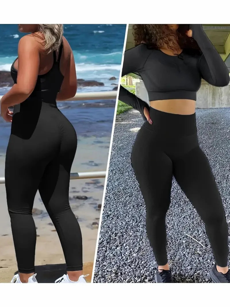 Solid Color Seamless Yoga Leggings High Waist Fitness/Running Workout Sports Pants Women's Activewear