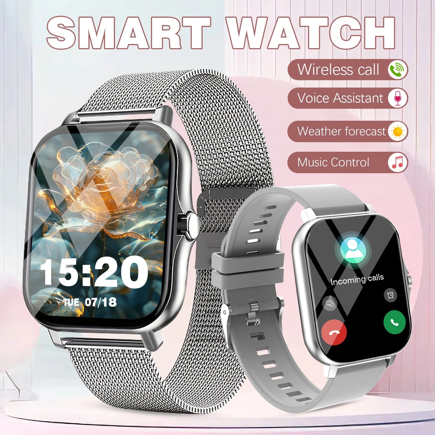 Sports smart watch, sports monitoring wireless calls/message reminders suitable for Android and iPhone