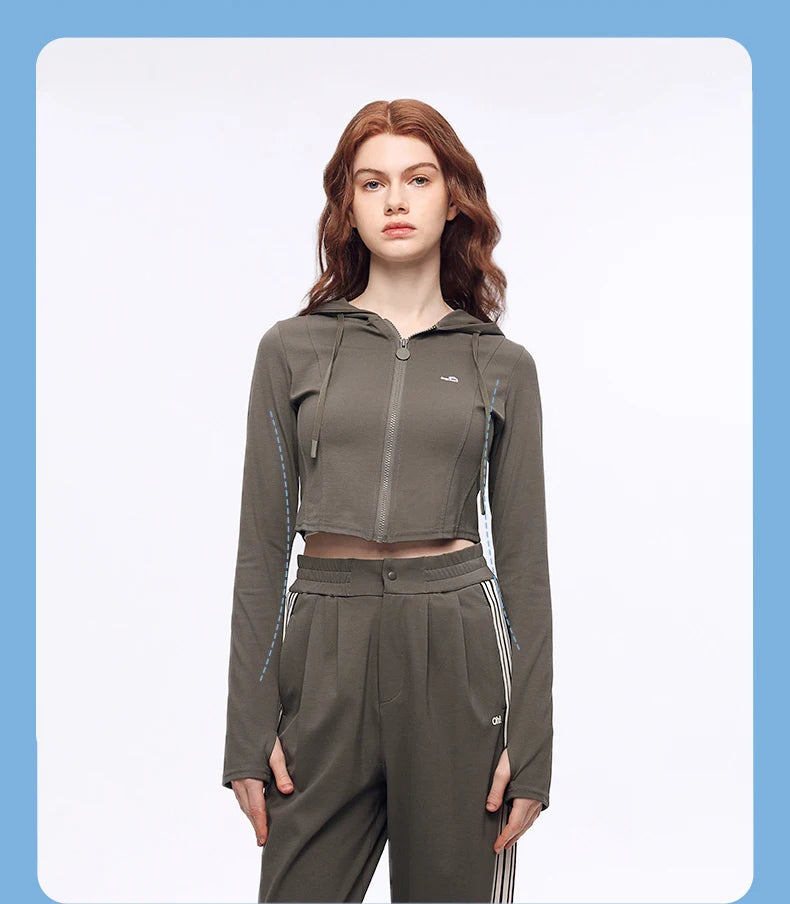 OhSunny Running Jacket for Women Summer UV Coat Fitness Top/Bomber Stretch Slim Clothing Sports Long-sleeved Hoodie Short