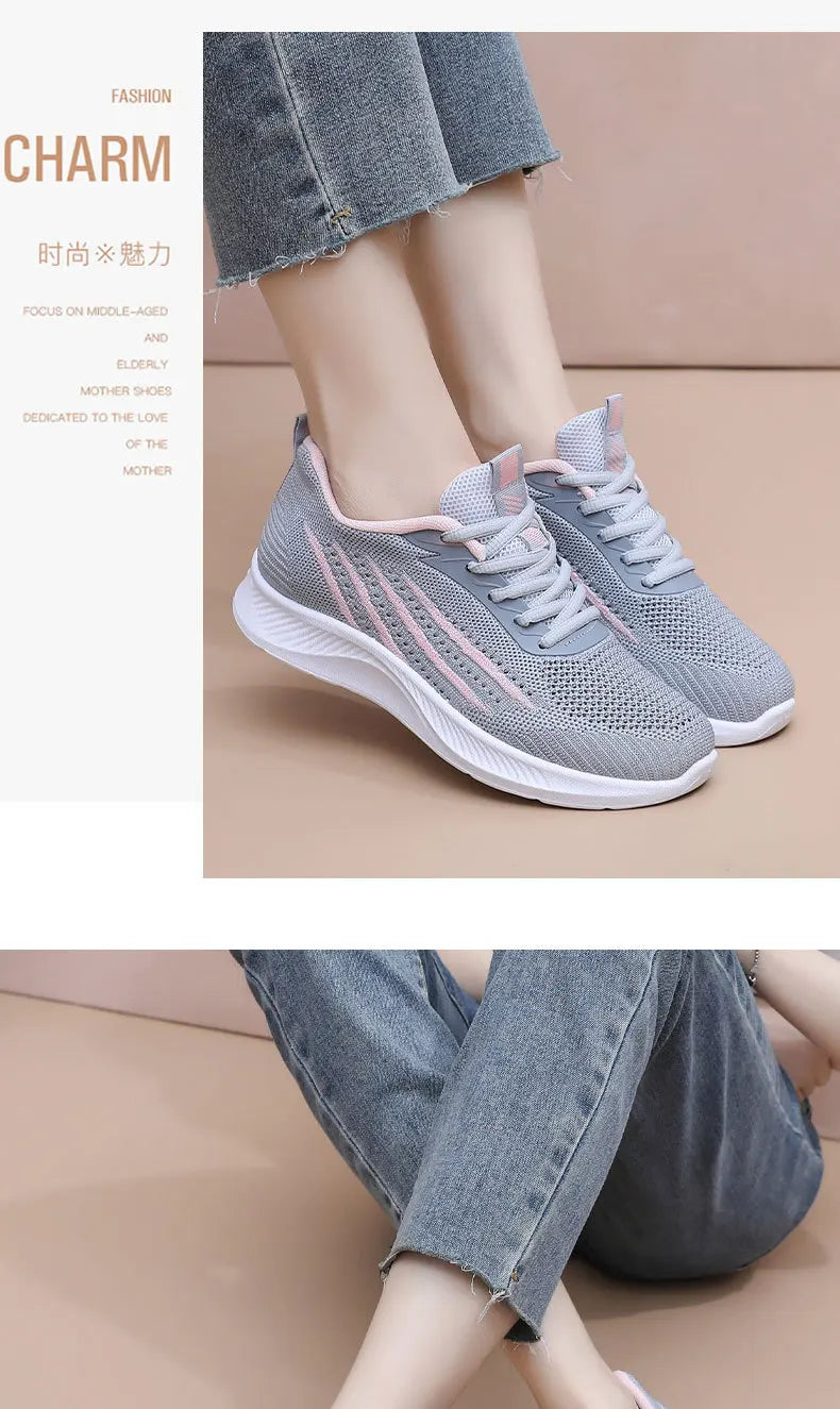 Women's Lightweight Running Shoes Summer Breathable Lace-Up/Gym Walking Training  Cushioned Sole Non Slip Fatigue Relief Casual